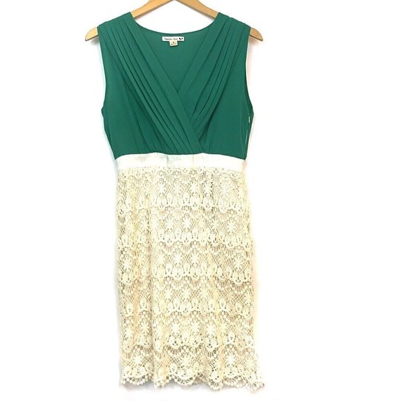DOUBLE ZERO Green Cream Ivory Floral Lace Sleeveless Party Dress JUNIORS Small S - Picture 1 of 7